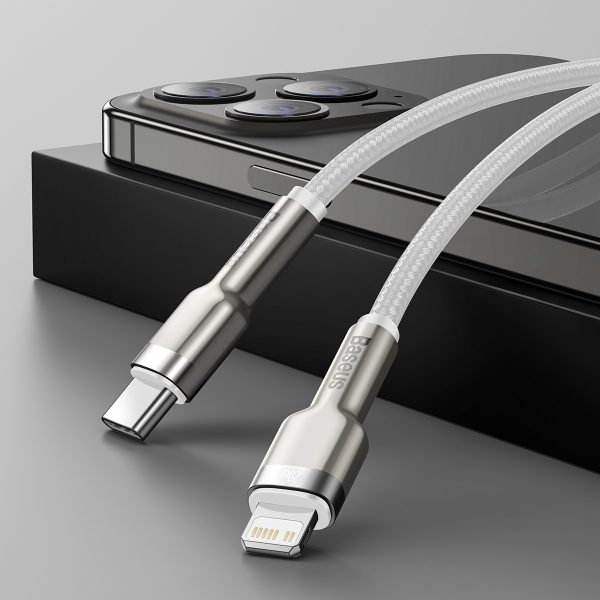 Cafule sērijas metāla datu USB-C kabelis - iPhone Lightning 20W PD 1m - balts