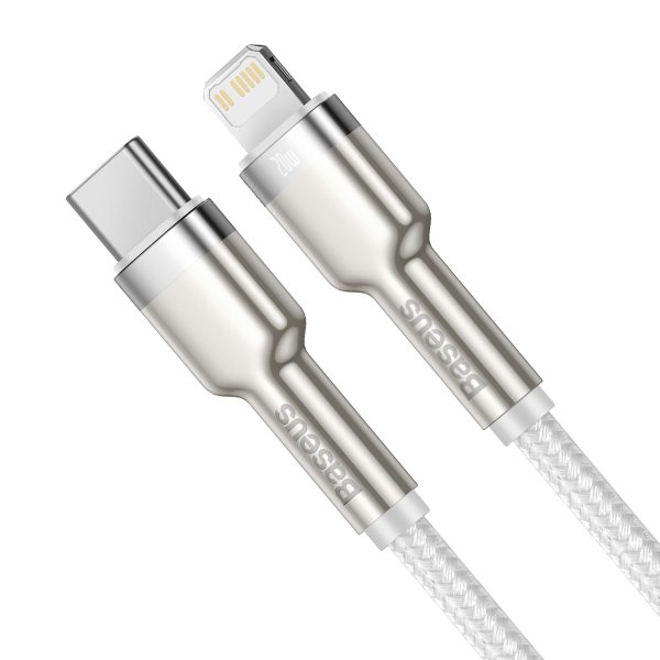 Cafule sērijas metāla datu USB-C kabelis - iPhone Lightning 20W PD 1m - balts