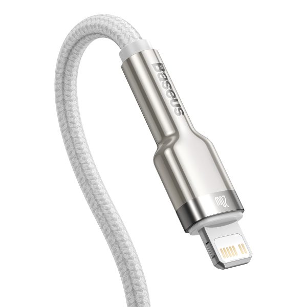 Cafule sērijas metāla datu USB-C kabelis - iPhone Lightning 20W PD 1m - balts