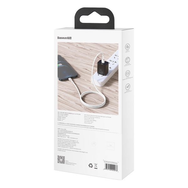 Cafule sērijas metāla datu USB-C kabelis - iPhone Lightning 20W PD 1m - balts
