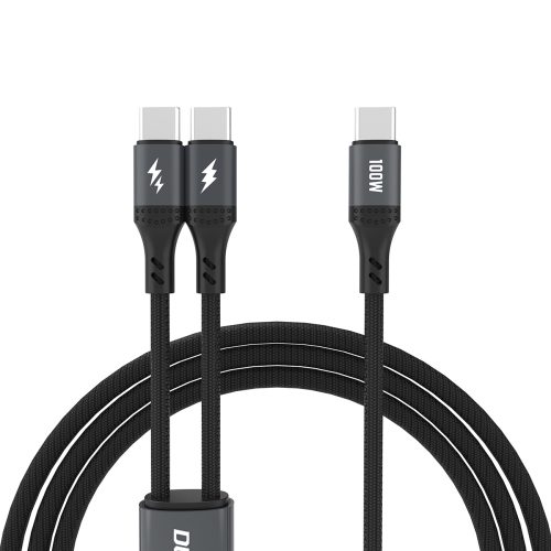 2in1 kabelis L3F 2 tālruņu uzlādei USB-C - 2x USB-C 100W 1.2m - melns