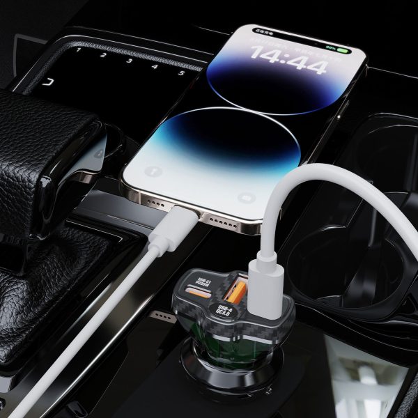 R78 78W automašīnas lādētājs USB-C PD / 2xUSB-A QC - melns