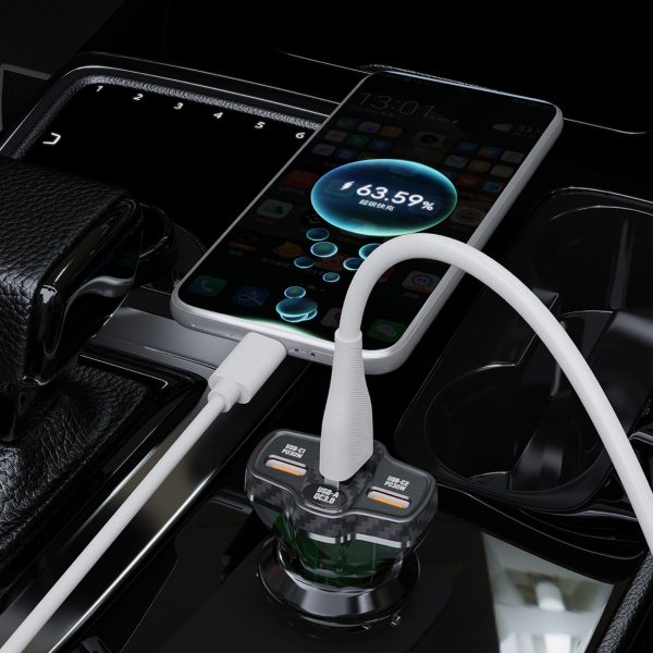R78 78W automašīnas lādētājs USB-C PD / 2xUSB-A QC - melns