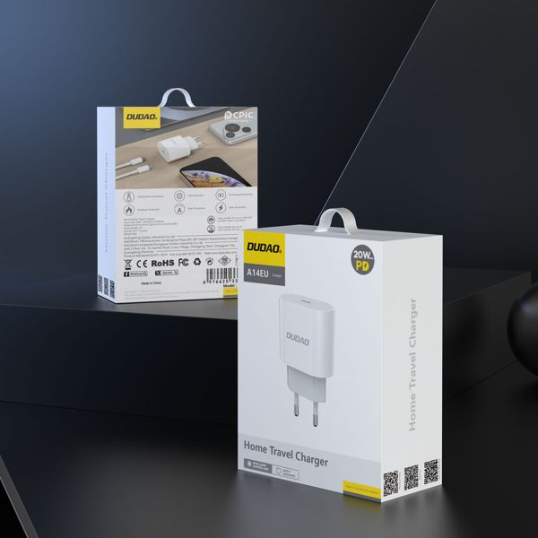 A14EUC PD 20W USB-C mazais sienas lādētājs + USB-C kabelis - balts