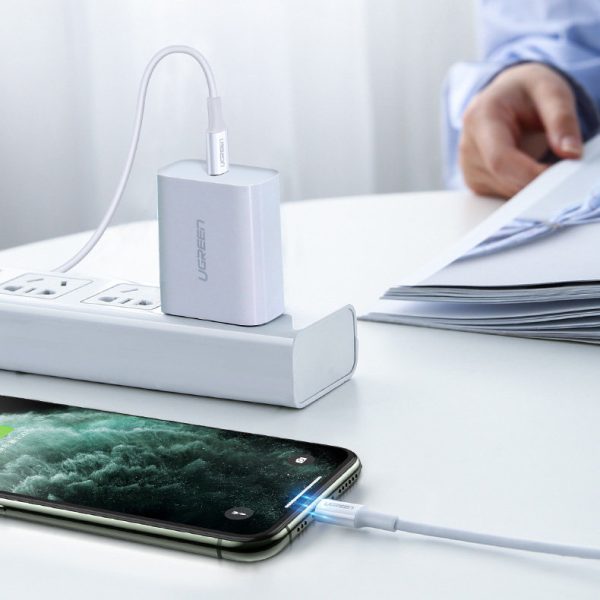 Kabelis MFi USB-C - iPhone Lightning 20W 3A 0.25m - balts