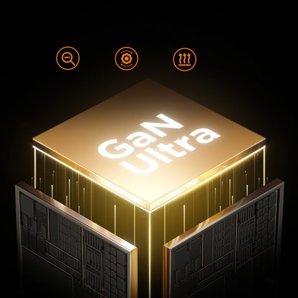GaN 65W USB-A USB-C sienas lādētājs ar iebūvētu USB-C kabeli - melns
