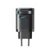 GaN 65W USB-A USB-C sienas lādētājs ar iebūvētu USB-C kabeli - melns