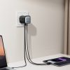 GaN 65W USB-A USB-C sienas lādētājs ar iebūvētu USB-C kabeli - melns
