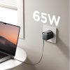 GaN 65W USB-A USB-C sienas lādētājs ar iebūvētu USB-C kabeli - melns