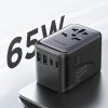 Universāls lādētāja ceļojumu adapteris 65W ES / ASV / Japāna / Austrālija / Apvienotā Karaliste / Kanāda - melns