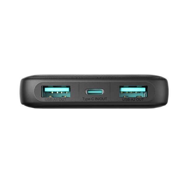 Powerbank 10000mAh USB-C USB-A 22.5W SCP QC PD - melns