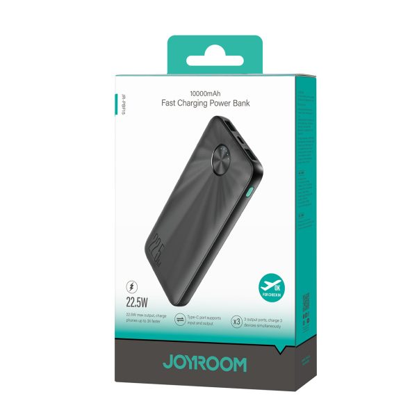 Powerbank 10000mAh USB-C USB-A 22.5W SCP QC PD - melns