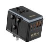 GAN PRO 3 65W ceļojumu adapteris lādētājs ES / ASV / Japāna / Austrālija / Apvienotā Karaliste 2x USB-C 2x USB-A - melns