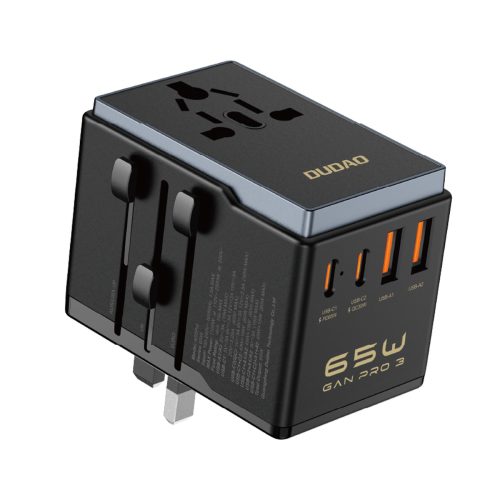 GAN PRO 3 65W ceļojumu adapteris lādētājs ES / ASV / Japāna / Austrālija / Apvienotā Karaliste 2x USB-C 2x USB-A - melns