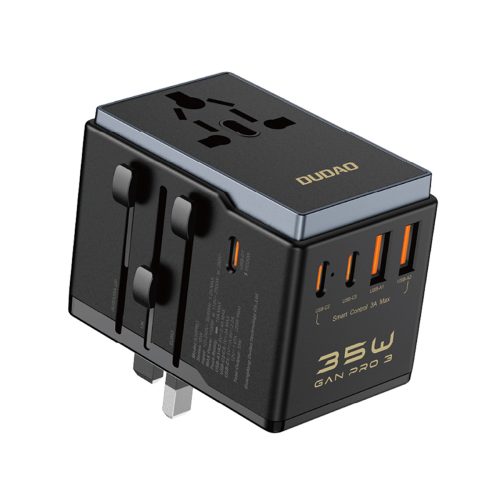 Lādētāja ceļojumu adapteris A35Pro 35W ES / Apvienotā Karaliste / Austrālija / ASV / Japāna 3x USB-C 2x USB-A - melns