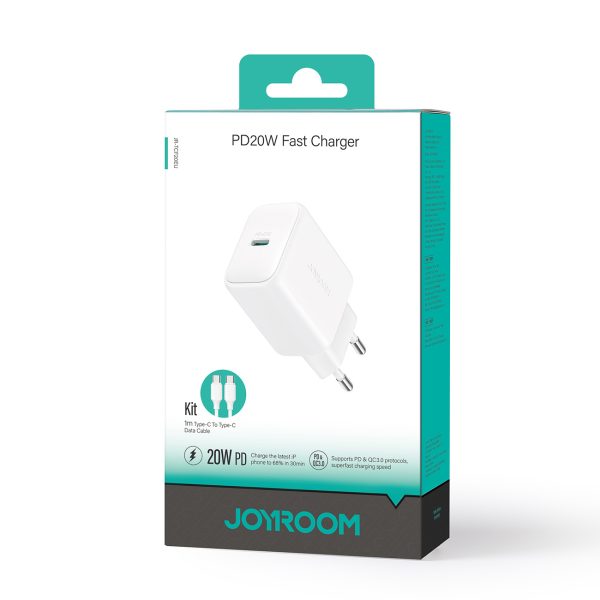 USB-C PD QC 20W sienas lādētājs + 1m USB-C kabelis - balts