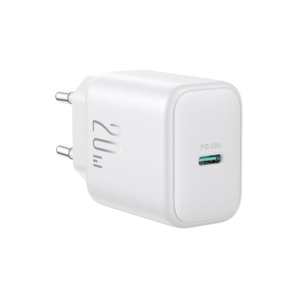 USB-C PD QC 20W sienas lādētājs + 1m iPhone Lightning kabelis - balts
