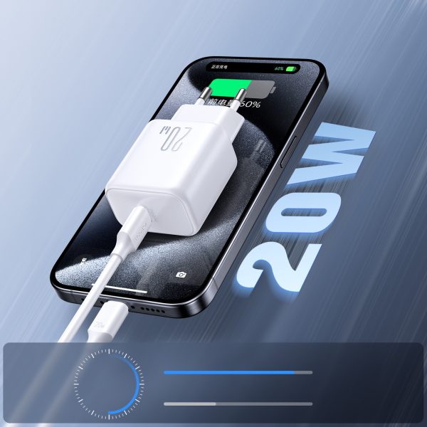 USB-C PD QC 20W sienas lādētājs + 1m iPhone Lightning kabelis - balts