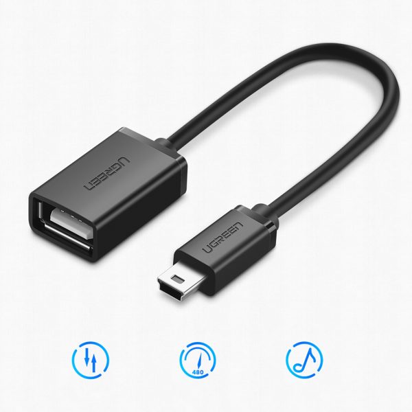 Adapteris mini USB-B (vīriešu) - USB-A (sieviešu) OTG 10 cm - pelēks
