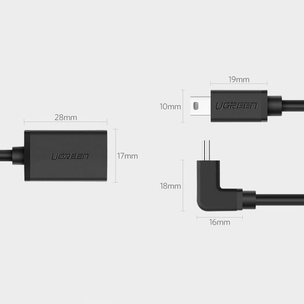 Adapteris mini USB-B (vīriešu) - USB-A (sieviešu) OTG 10 cm - pelēks