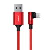 iPhone Lightning uz USB-A MFi 2.4A 1m leņķiskais kabelis - sarkans