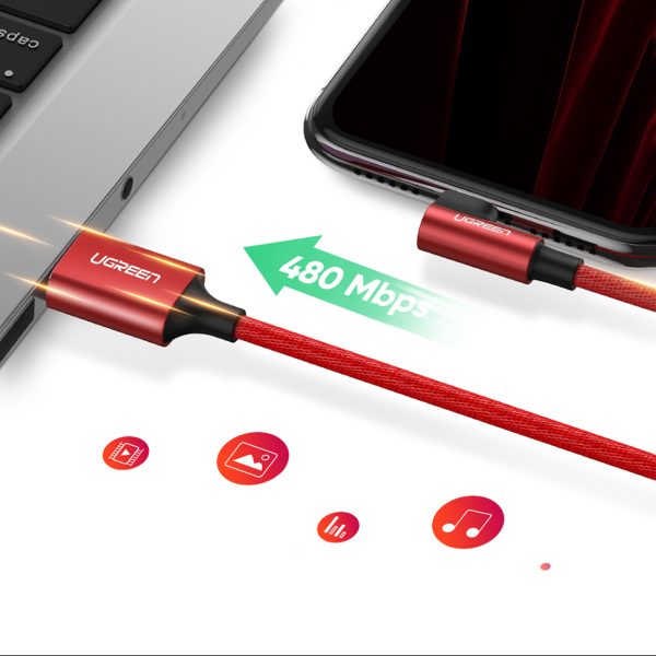 iPhone Lightning uz USB-A MFi 2.4A 1m leņķiskais kabelis - sarkans