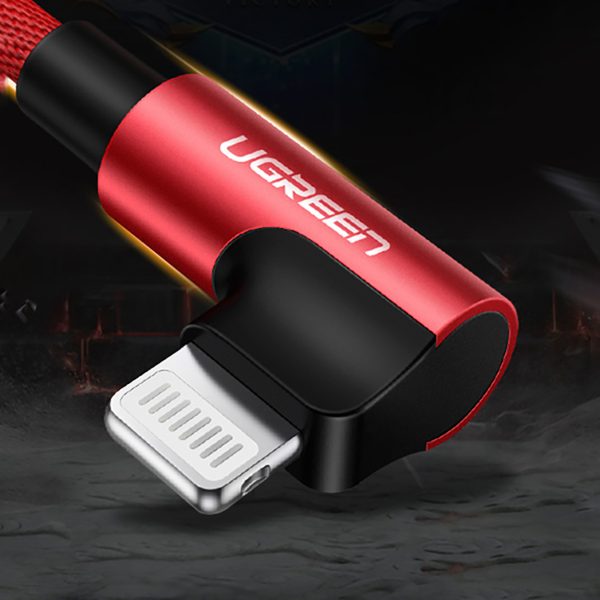 iPhone Lightning uz USB-A MFi 2.4A 1m leņķiskais kabelis - sarkans
