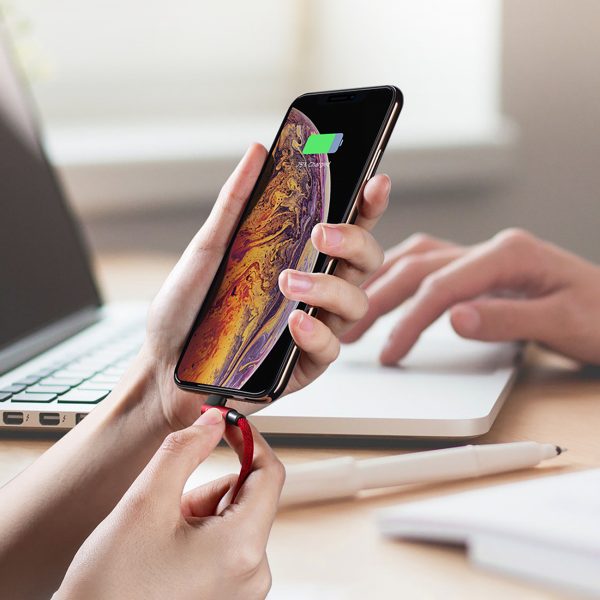 iPhone Lightning uz USB-A MFi 2.4A 1m leņķiskais kabelis - sarkans