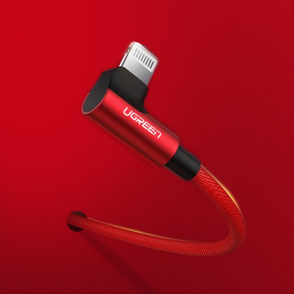 iPhone Lightning uz USB-A MFi 2.4A 1m leņķiskais kabelis - sarkans