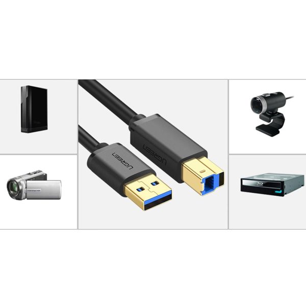 Printera kabelis USB-A 3.0 - USB-B 5Gbps 1m - melns