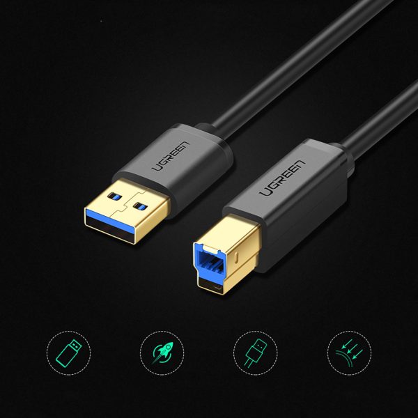 Printera kabelis USB-A 3.0 - USB-B 5Gbps 1m - melns