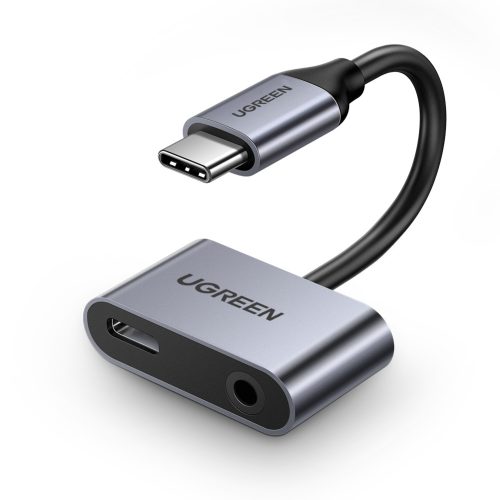 Audio adapteris 2 portu USB-C (vīriešu) - mini ligzda 3,5 mm / USB-C (sieviešu) - pelēks