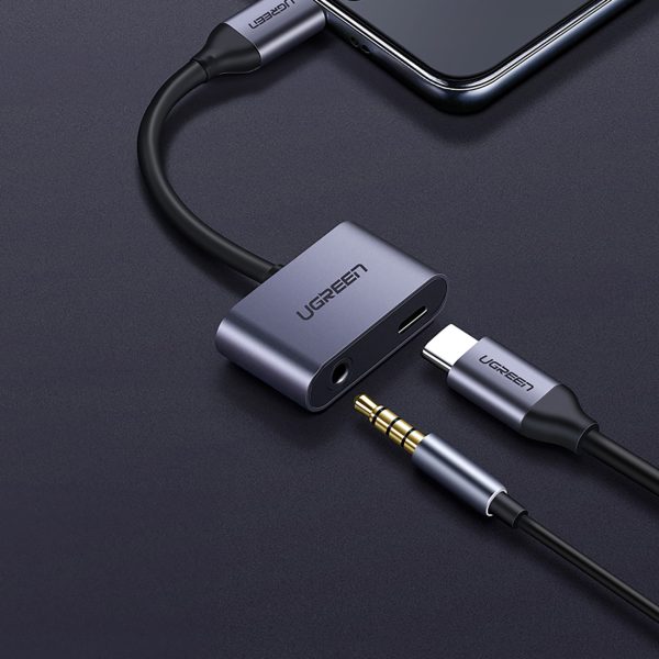 Audio adapteris 2 portu USB-C (vīriešu) - mini ligzda 3,5 mm / USB-C (sieviešu) - pelēks