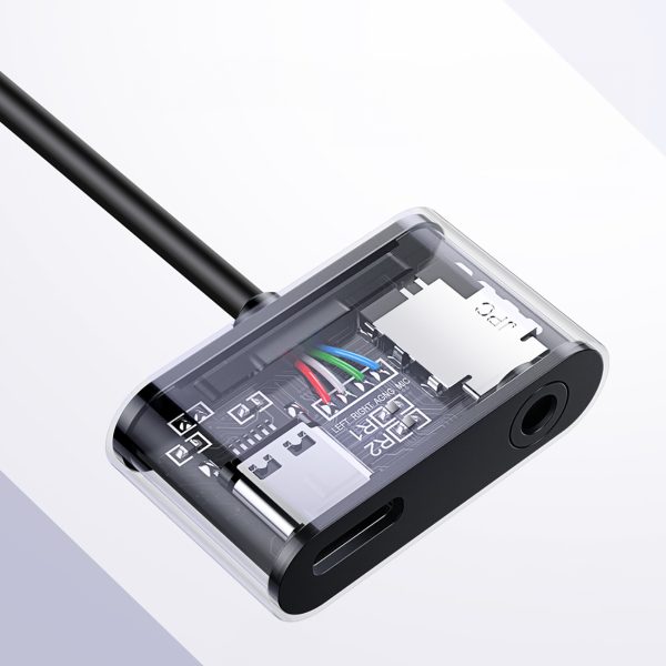 Audio adapteris 2 portu USB-C (vīriešu) - mini ligzda 3,5 mm / USB-C (sieviešu) - pelēks