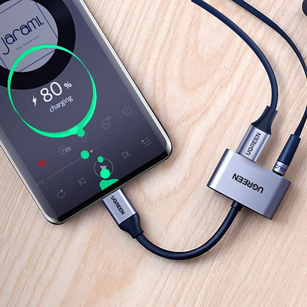 Audio adapteris 2 portu USB-C (vīriešu) - mini ligzda 3,5 mm / USB-C (sieviešu) - pelēks