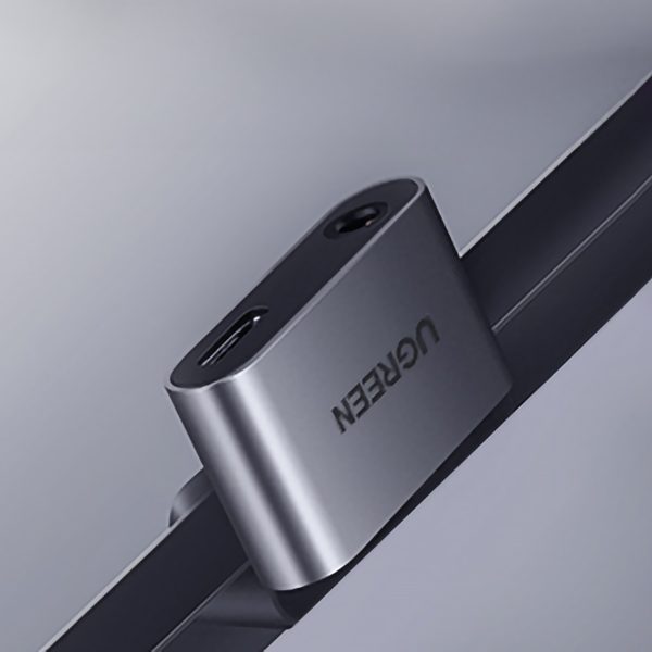 Audio adapteris 2 portu USB-C (vīriešu) - mini ligzda 3,5 mm / USB-C (sieviešu) - pelēks