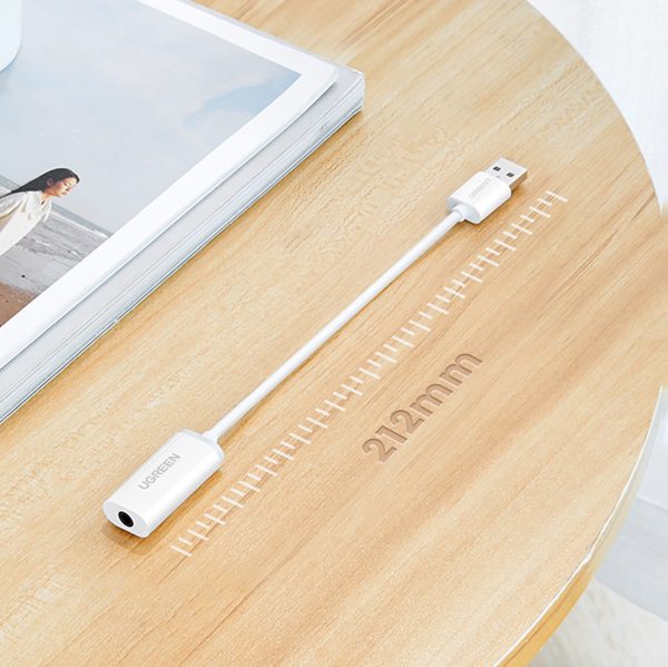 Adapteris USB-A (vīriešu) - mini ligzda 3,5 mm (sieviešu) - balts