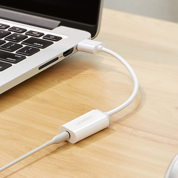 Adapteris USB-A (vīriešu) - mini ligzda 3,5 mm (sieviešu) - balts