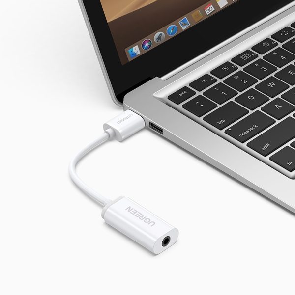 Adapteris USB-A (vīriešu) - mini ligzda 3,5 mm (sieviešu) - balts
