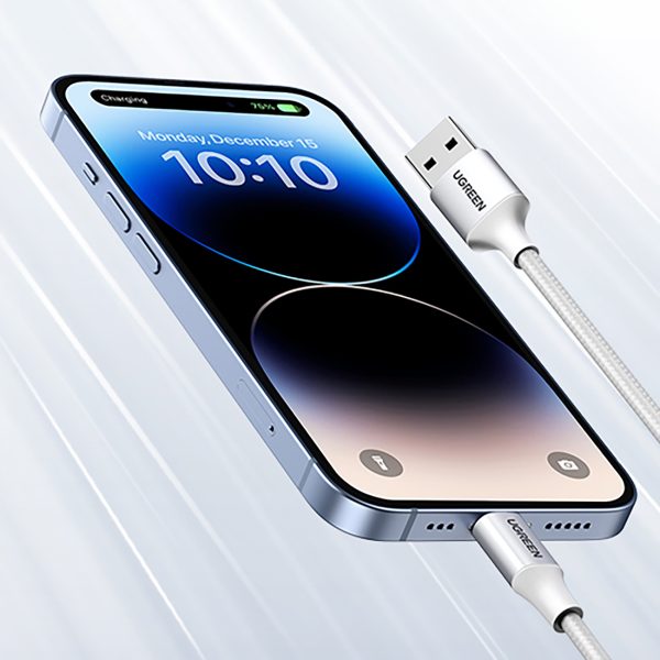 USB-A - iPhone Lightning MFi 2m pinuma kabelis - sudrabs