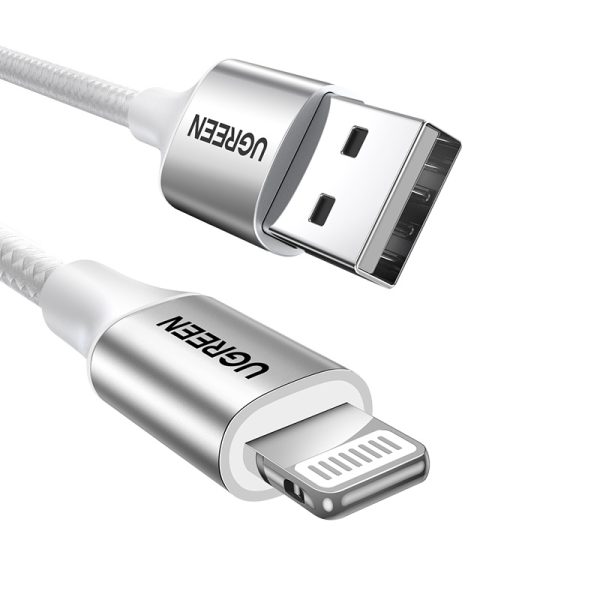 USB-A - iPhone Lightning MFi 1,5 m pītais kabelis - sudrabs