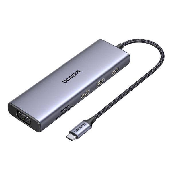 USB-C centrmezgla adapteris - 3x USB-A 3.0 / HDMI / VGA / RJ45 / SD / TF karšu lasītājs / USB-C PD - pelēks
