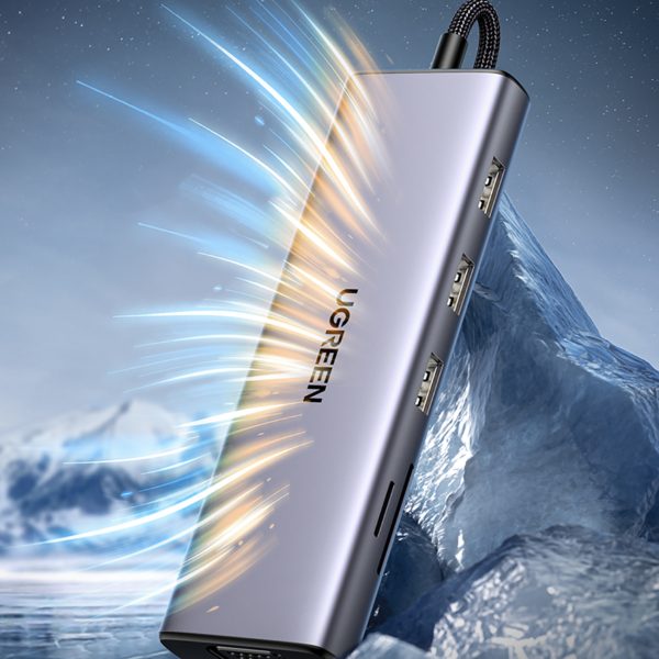USB-C centrmezgla adapteris - 3x USB-A 3.0 / HDMI / VGA / RJ45 / SD / TF karšu lasītājs / USB-C PD - pelēks