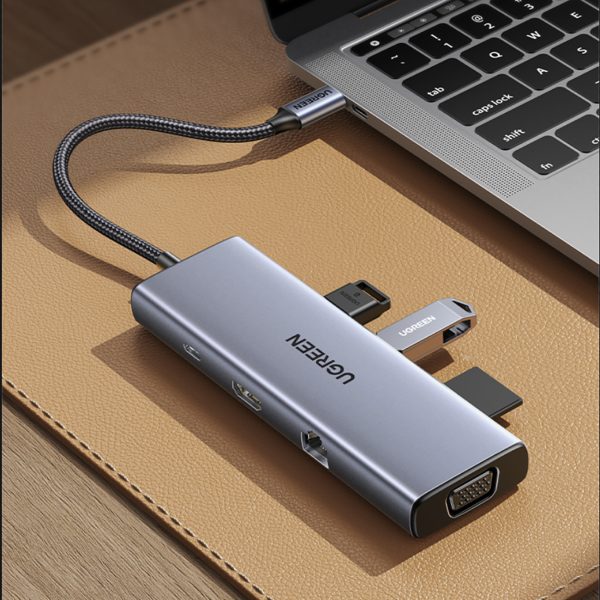USB-C centrmezgla adapteris - 3x USB-A 3.0 / HDMI / VGA / RJ45 / SD / TF karšu lasītājs / USB-C PD - pelēks