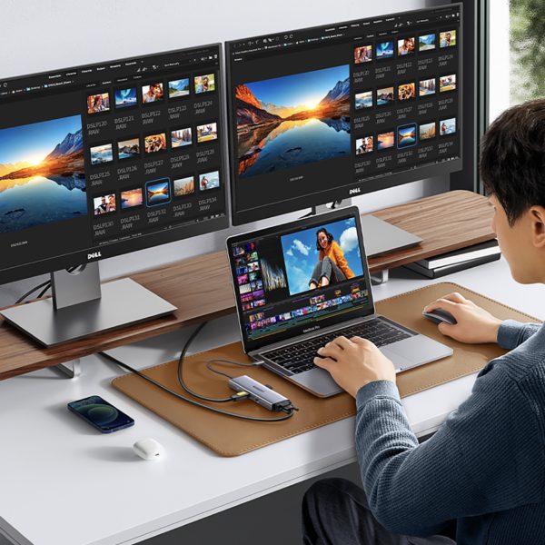 USB-C centrmezgla adapteris - 3x USB-A 3.0 / HDMI / VGA / RJ45 / SD / TF karšu lasītājs / USB-C PD - pelēks