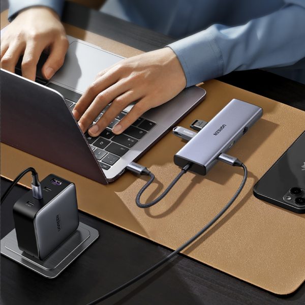 USB-C centrmezgla adapteris - 3x USB-A 3.0 / HDMI / VGA / RJ45 / SD / TF karšu lasītājs / USB-C PD - pelēks