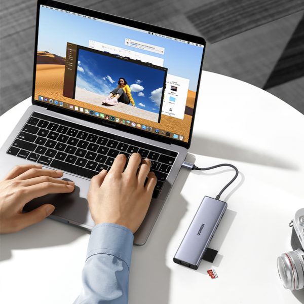 USB-C centrmezgla adapteris - 3x USB-A 3.0 / HDMI / VGA / RJ45 / SD / TF karšu lasītājs / USB-C PD - pelēks