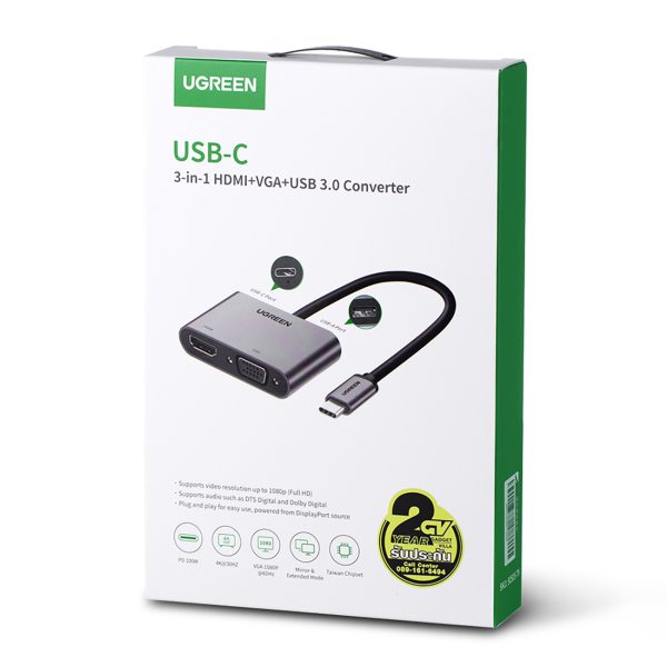 Adaptera sadalītājs USB-C - HDMI / VGA / USB-A 3.0 / USB-C PD - Pelēks