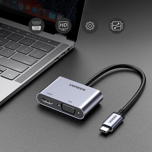 Adaptera sadalītājs USB-C - HDMI / VGA / USB-A 3.0 / USB-C PD - Pelēks