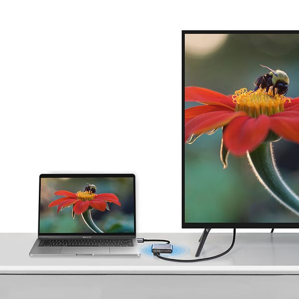 Adaptera sadalītājs USB-C - HDMI / VGA / USB-A 3.0 / USB-C PD - Pelēks